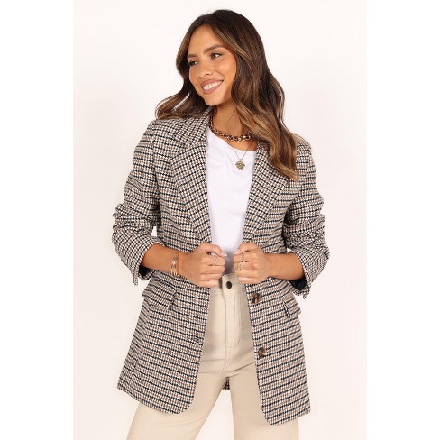 Allegra K Women's Notched Lapel Long Sleeve One Button Houndstooth