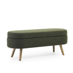 TiramisuBest Ottoman Oval Storage Bench with Rubber Wood Legs, Green Fabric Footstool, 250LB Capacity (43.5"x16"x16") - 1 of 4