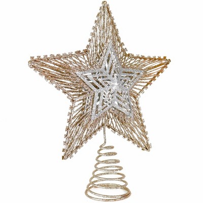 Rose Gold and Silver Glitter Metal Snowflake Tree Topper