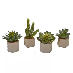 6.5" x 6" 4pc Artificial Mixed Succulents in Pot Set -Nearly Natural