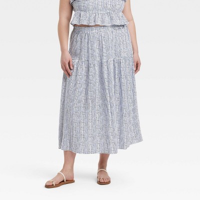 Women's Tiered Maxi A-Line Skirt - Universal Thread™ Blue Gingham XXL