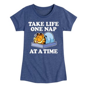 Girls' - Garfield - Take Life One Nap Fitted Short Sleeve Graphic T-Shirt - 1 of 4