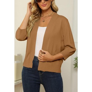 Women's 3/4 Sleeve Open Front Cropped Cardigan Sweater Elegant Shrugs for Women - 1 of 4