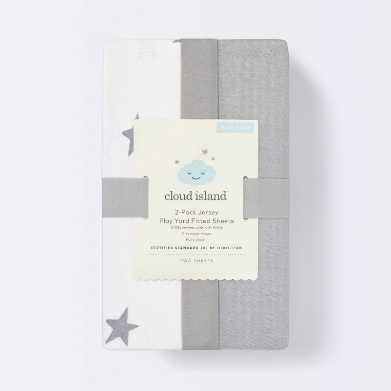 Fitted Play Yard Jersey Sheet Scatter Star and Solid Gray - Cloud Island&#8482; 2pk, 4 of 5