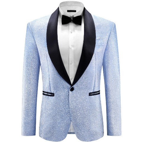Lars Amadeus Men's Shawl Lapel Wedding Metallic Party Sparkly Suit Jackets Blue XX Large