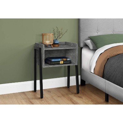 Modern Industrial Stone-Look Accent Table with Black Metal Legs