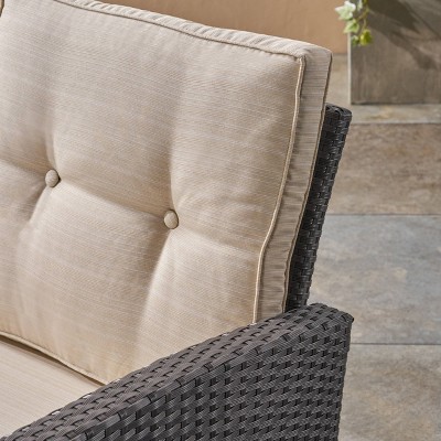 Gray and Beige Wicker Three-Seater Outdoor Sofa with Water Resistant Cushions