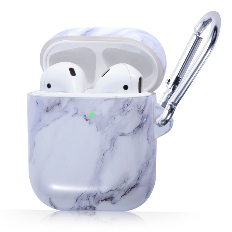 Insten Case Compatible with AirPods 1 & 2 - Smooth Marble Pattern Skin Cover with Keychain, White, 1 of 7