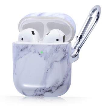 Insten Case Compatible with AirPods 1 & 2 - Smooth Marble Pattern Skin Cover with Keychain, White