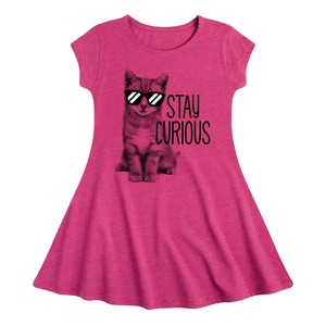 Girls' - Instant Message - Stay Curious Cat Fit & Flair Cap Sleeve Graphic Dress - 1 of 4