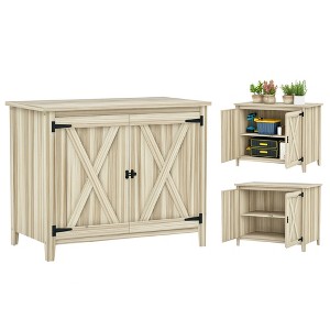Outsunny Wood Outdoor Storage Cabinet, Compact Garden Shed Potting Shed with Shelf and Double Doors - 1 of 4