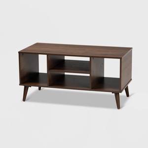 Linas Wood Coffee Table Walnut - Baxton Studio: Mid-Century Modern Design, Rubberwood Frame, Rectangular Shape - 1 of 4