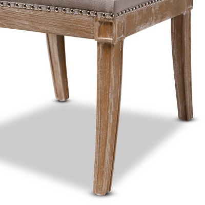 Beige Upholstered High Back Weathered Oak Side Chair