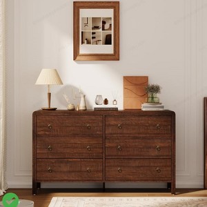 6 Drawer Dresser for Bedroom Dresser TV Stand w/ Large Drawers Natural Texture Curved Angle for Room - 1 of 4