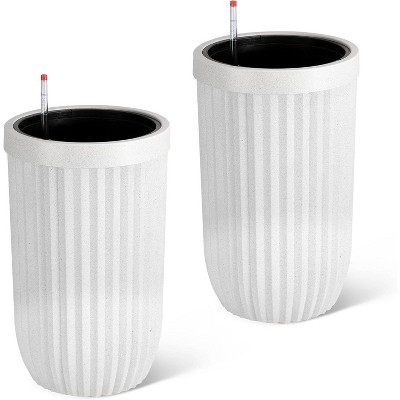 Self Watering Pots, Outdoor Marble Finish Tall Planters with Water Level Monitor, Large Plant Pots for Indoor Plants, Home, Office, Patio