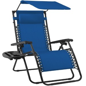 Best Choice Products Folding Zero Gravity Recliner Patio Lounge Chair w/ Canopy Shade, Headrest, Tray - 1 of 4