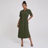 Women's Short Sleeve Front Open Button Closure Side Slit Blouse Dress - A New Day™ Dark Olive Green - 3 of 4