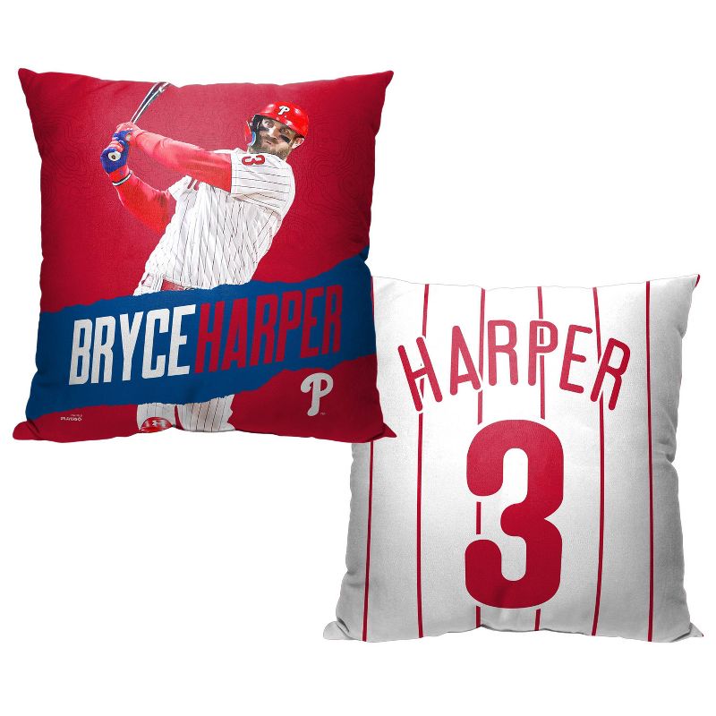 18&#34;x18&#34; MLB Philadelphia Phillies 23 Bryce Harper Player Printed Throw Decorative Pillow, 3 of 6