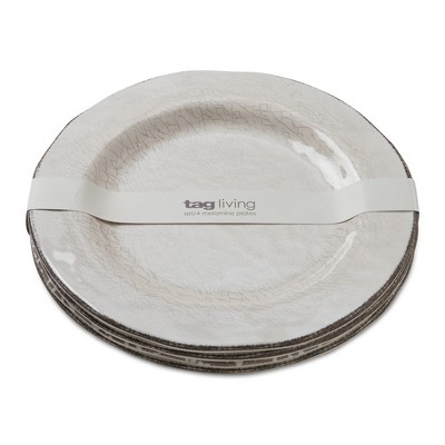 tagltd 10.75 in. Veranda Cracked Glazed Solid Melamine Plastic Decorative Dinnerware Plates Set of 4 Dishwasher Safe Indoor Outdoor Ivory