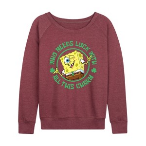 Women's - SpongeBob Squarepants - Who Needs Luck With This Charm Lightweight French Terry Slouchy - 1 of 4