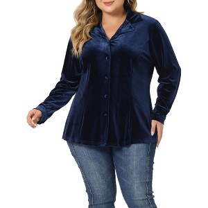 Agnes Orinda Women's Plus Size Elegant Lapel Long Sleeve Button Down Work Solid Blouses - 1 of 4