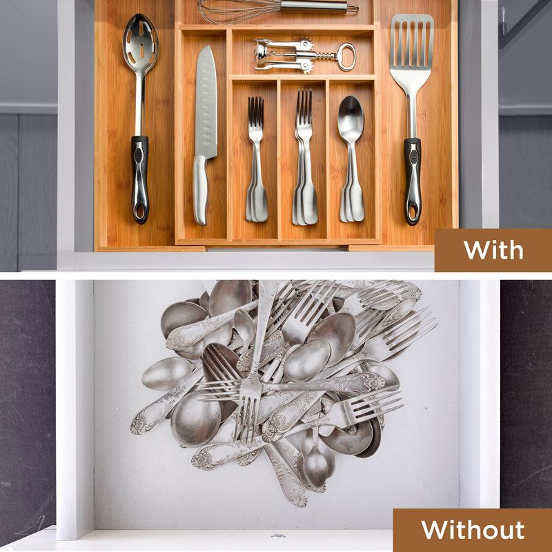 Expandable Silverware Organizer - Bamboo Kitchen Drawer Organizer, Utensil Holder - Drawer Organization and Storage in Kitchen, Bathroom or Bedroom, 5 of 8