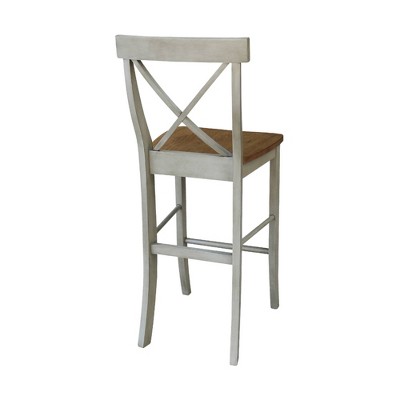 Distressed Hickory and Stone X-Back Wood Bar Stool