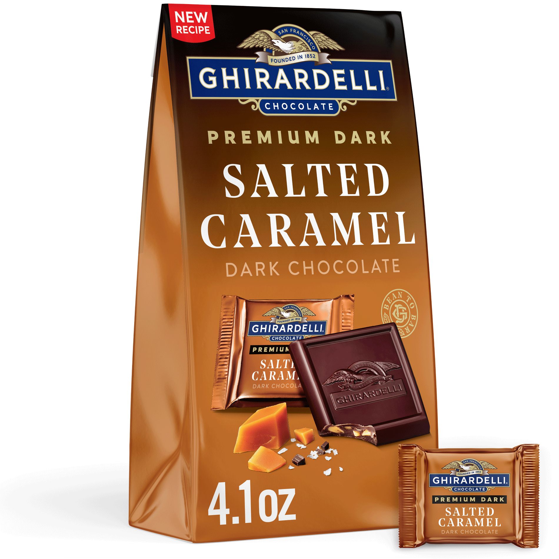 Ghirardelli Premium Dark Salted Caramel Square Chocolates - Medium Bag - 4.1oz