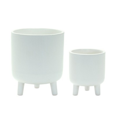 Melrose Ribbed Stone Footed Planter (Set of 2)