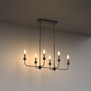 YANSUN 6-Light Chandelier, Black Finish, Non-Integrated Light Source, E12 Socket, Adjustable Rods & Chain, No Bulbs Included - 1 of 4