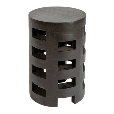 Storied Home Round Mindi Wood Stool with Textured Surface, Black