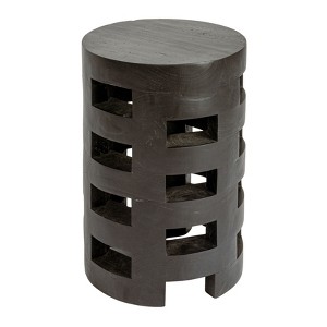 Storied Home Round Mindi Wood Stool with Textured Surface, Black - 1 of 4