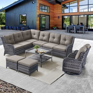 Belord 7PCS Patio Furniture Set with Swivel Chairs, All Weather Wicker L Shape Outdoor Sectional Sofa Set with Swivel Chairs, Ottomans, Coffee Table - 1 of 3