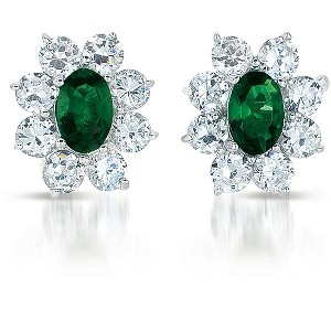Guili Floral GV Sterling Silver White Gold Plated Flower Stud Earrings with Colored Cubic Zirconia – Glow, Petal Spark & Bloom Shine Variations - 1 of 4