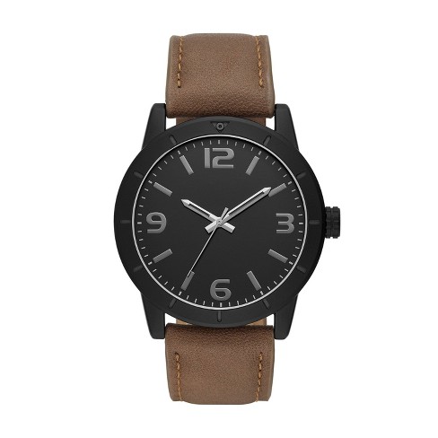 Men s Strap Watch Goodfellow Co Black brown Target