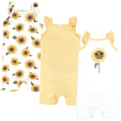 Hudson Baby Infant Girl Cotton Rompers, Sunflower, 18-24 Months