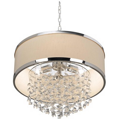 Silver Crystal 22" Drum Pendant Chandelier with Antique White Shade