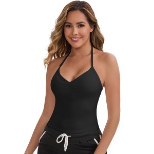 INSPIRE CHIC Women's Halter Neck Wireless Padded Tight Adjustable Spaghetti Straps Cropped Sport Tank Tops - 1 of 4