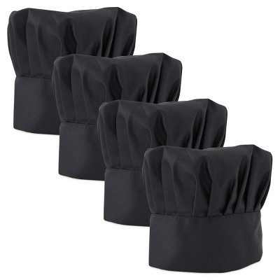 Okuna Outpost 4 Pack Black Chef Hats for Adults, Kitchen Caps for Bakers and Cooks