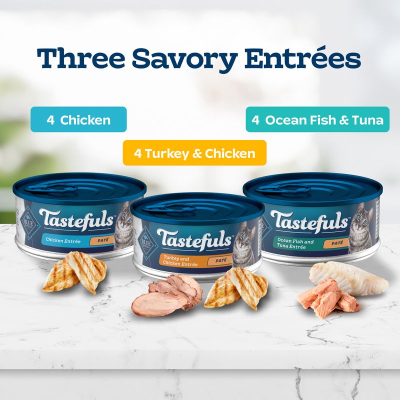 Blue Buffalo Tastefuls Natural Pate Wet Cat Food Variety Pack Chicken, Turkey &#38; Chicken and Seafood &#38; Tuna - 5.5oz/12ct, 4 of 14