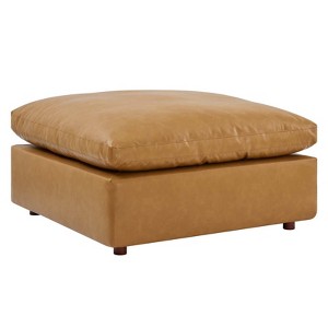 Commix Down Filled Overstuffed Vegan Leather Ottoman Tan - Modway: Modern Square Faux Upholstered, Wood Frame - 1 of 4