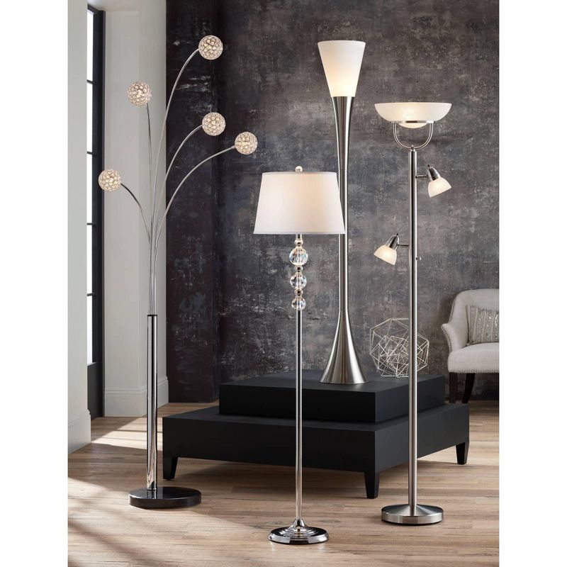 360 Lighting 3 in 1 Modern Torchiere Floor Lamp with Side Lights 70" Tall Brushed Nickel White Glass Shades for Living Room Reading Bedroom House Home, 4 of 7