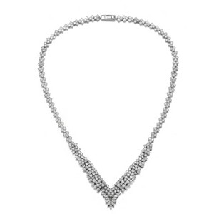 Guili Sterling Silver Rhodium-Plated Necklace with Princess and Round Cubic Zirconia, featuring Marquise Cluster Accents for brilliance. - 1 of 3