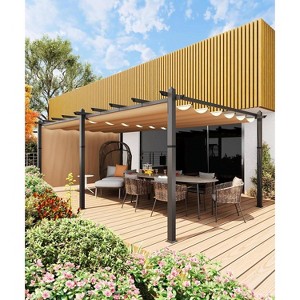 12x20ft Extra Large Aluminum Pergola with Adjustable Canopy, 4-Side Anchoring, Khaki Frame & Curtains, UV & Water Resistant - 1 of 4