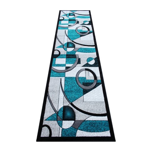 Masada Rugs Sophia Collection 3'x10' Area Rug with Hand Sculpted Abstract  Geometric Pattern in Turquoise