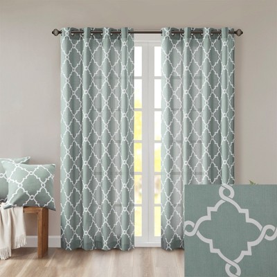 Cotton Blend Fretwork Print Scroll Geometric Design Window Valance, Basket Weave Soft Fabric Valance for Trendy Decor Style