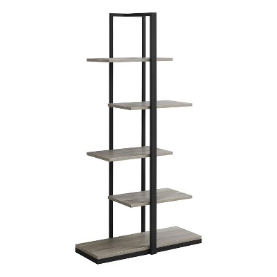 Monarch Specialties Bookshelf Bookcase Etagere 5 Tier 60InchH Office Bedroom Metal Laminate Brown Black Contemporary Modern
