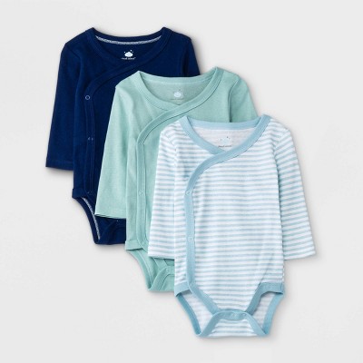 Image of Baby Boys' 3pk Basic Side Snap Bodysuit - Cloud Island™ Blue 0-3M