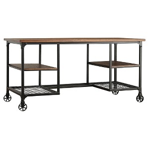 Inspire Q Merida Mixed Media Writing Desk Black: Nautical Style, Metal Frame, Open Storage Shelf - 1 of 4