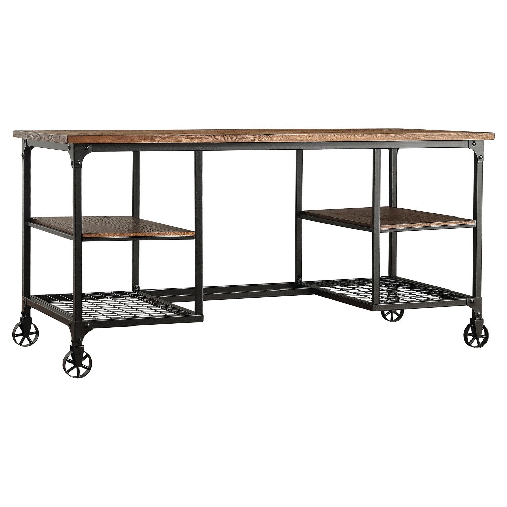 Photos - Office Desk Inspire Q Merida Mixed Media Writing Desk Black: Nautical Style, Metal Frame, Open Storage Shelf